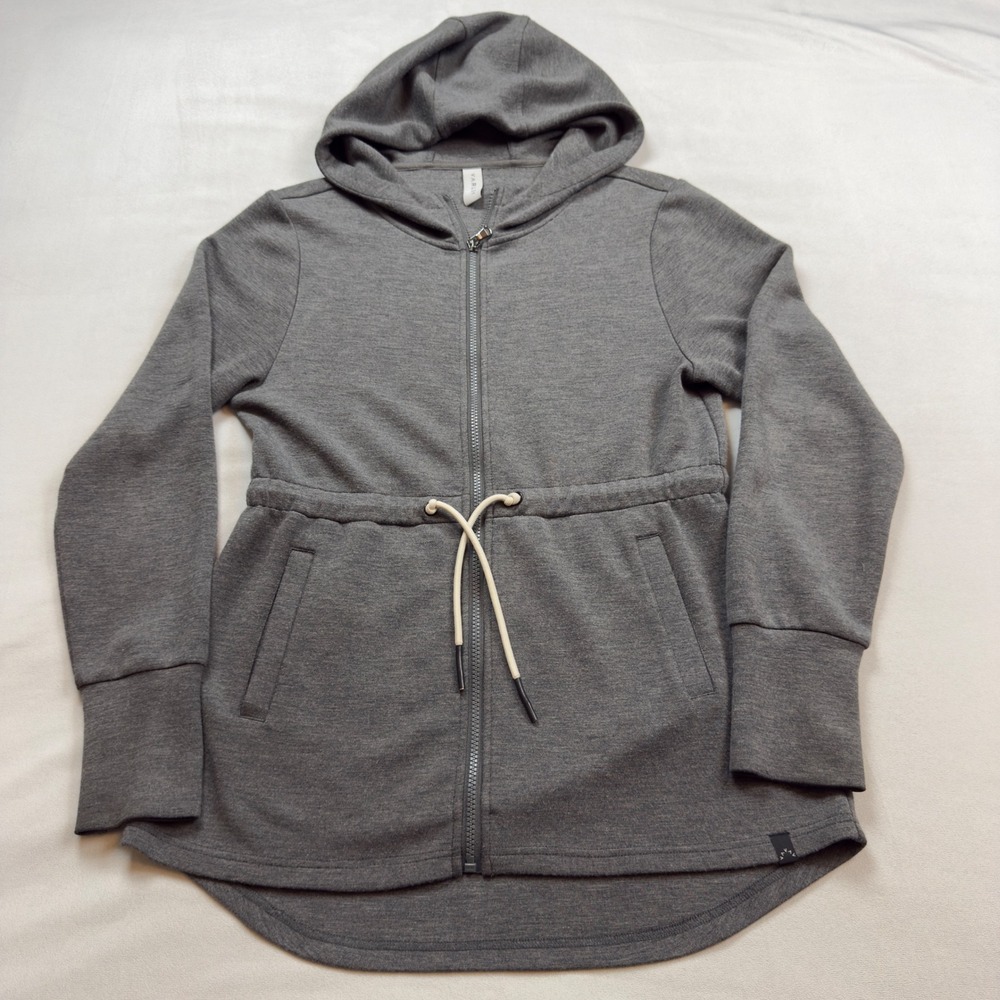 Varley Women's Med Gray Full Zipβ Drawstring Waist Hoodie Sweatshirt Thumbholes